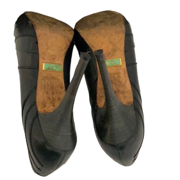 Authentic L.A.M.B. Black leather open toe heels Sz 6.5 - Picture 8 of 8